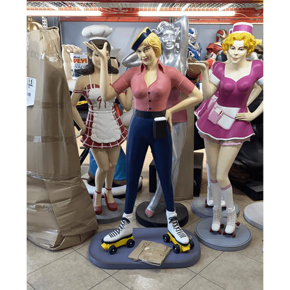 Car Hop Roller Skater Waitress Life Size Statue