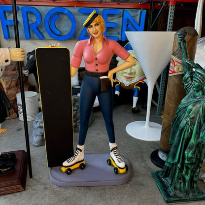 Car Hop Roller Skater Waitress With Menu Life Size Statue