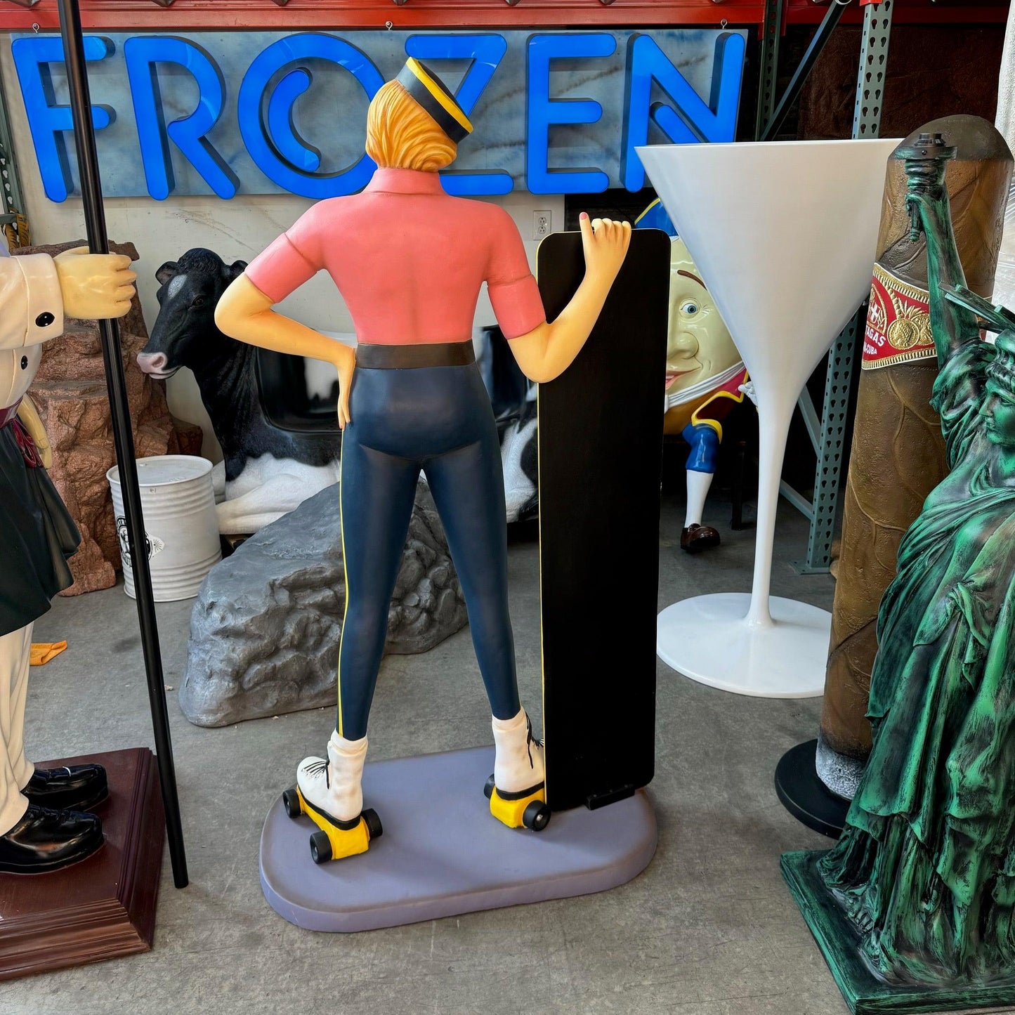 Car Hop Roller Skater Waitress With Menu Life Size Statue - LM Treasures Prop Rentals 