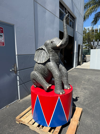 Sitting Elephant Trunk Up Statue