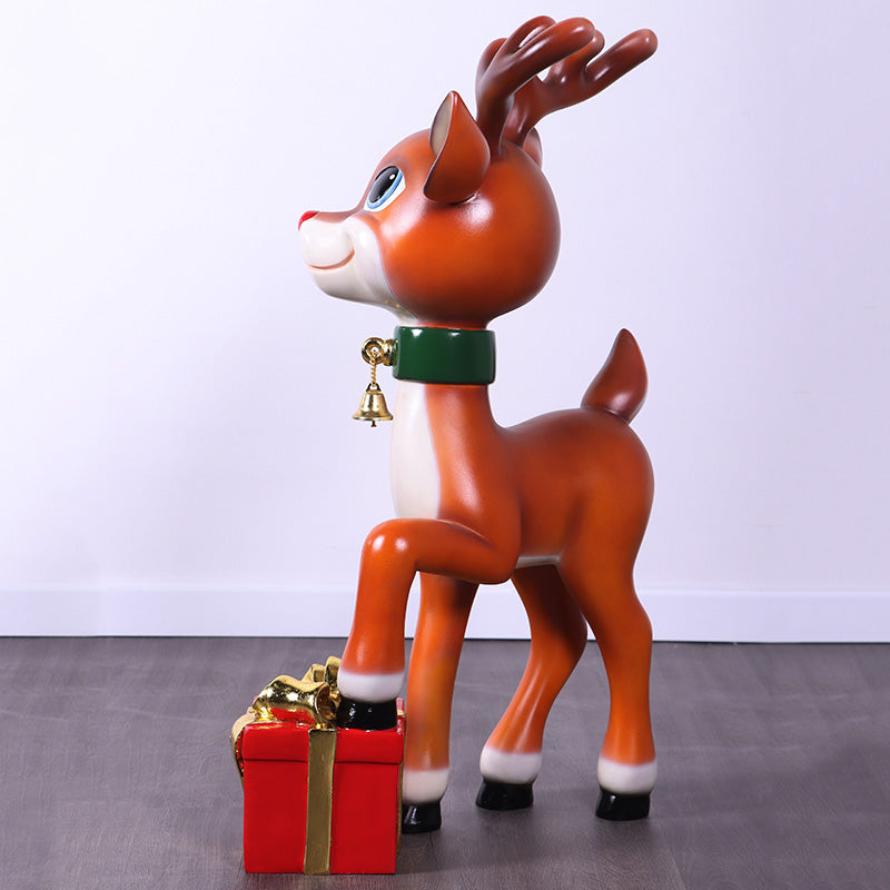 Funny Reindeer With Gift Statue