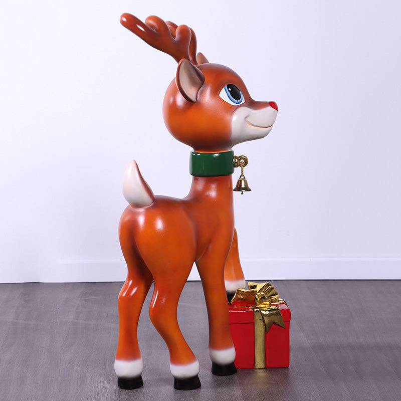 Funny Reindeer With Gift Statue