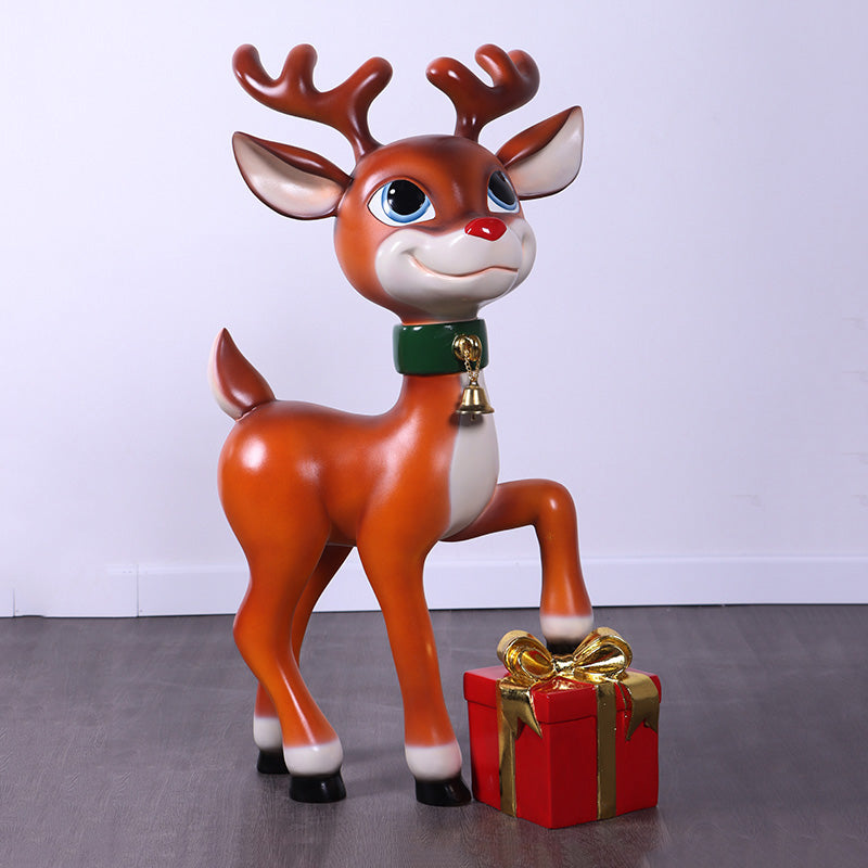 Funny Reindeer With Gift Statue