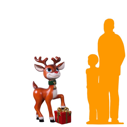 Funny Reindeer With Gift Statue