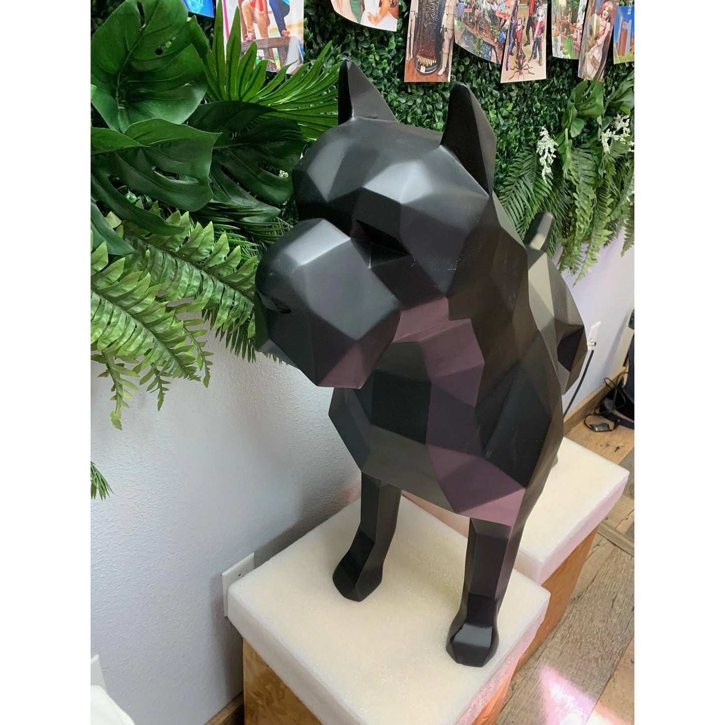 Black Pitbull Faceta Dog Statue