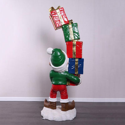 Elf With Stack Of Gifts Statue