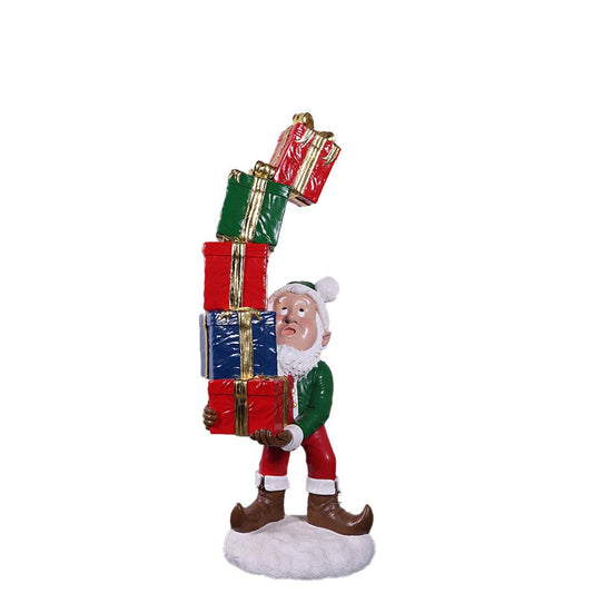 Elf With Stack Of Gifts Statue