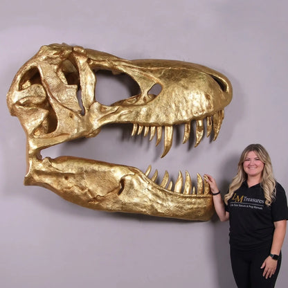 Gold T-Rex Skull Wall Decor Statue A0856G-220065-H