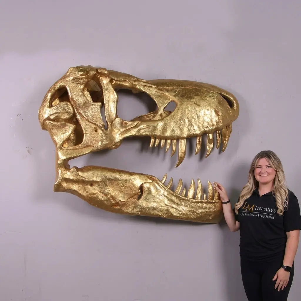 Gold T-Rex Skull Wall Decor Statue A0856G-220065-H