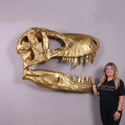 Gold T-Rex Skull Wall Decor Statue A0856G-220065-H