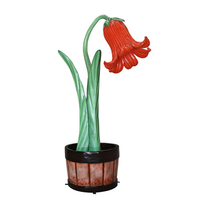 Giant Red Flower in Planter Statue