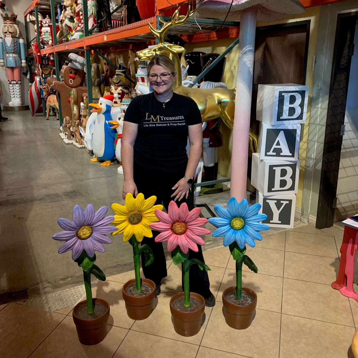 Small Pink Sunflower Statue