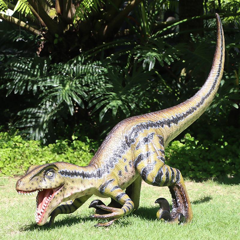 Brown Velociraptor Baby Dinosaur Statue - LM Treasures Prop Rentals 