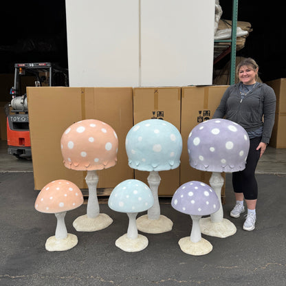 Large Pastel Blue Round Mushroom Statue