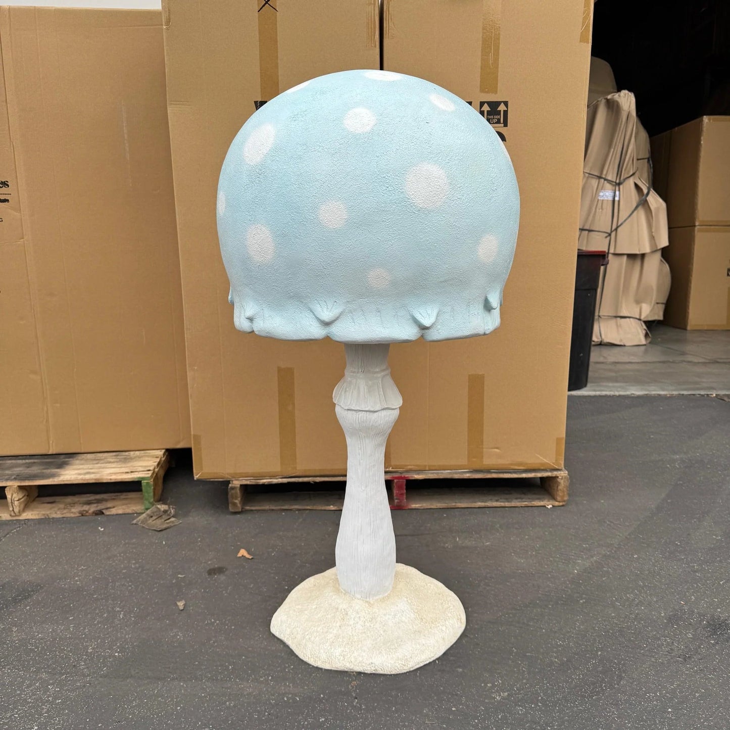 Large Pastel Blue Round Mushroom Statue