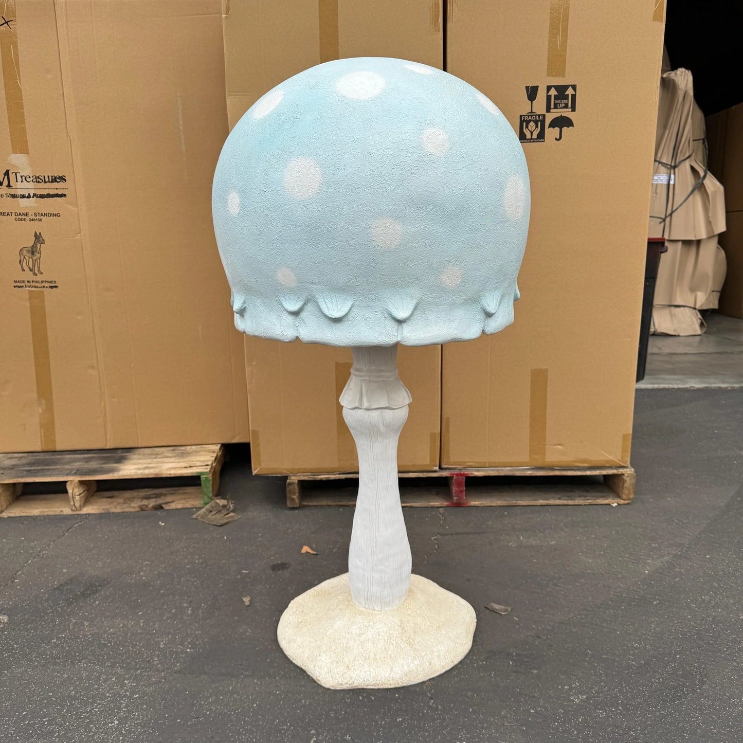 Large Pastel Blue Round Mushroom Statue