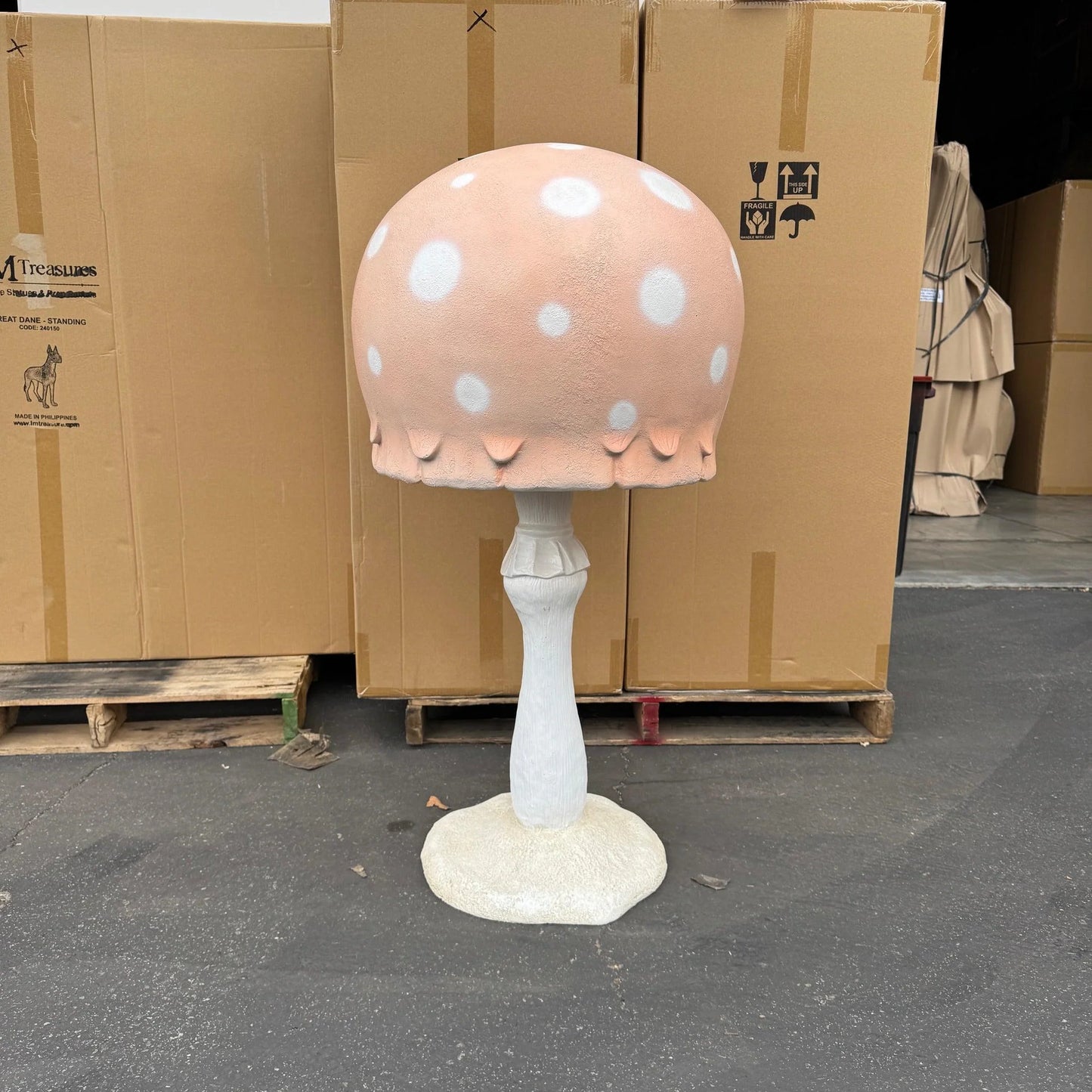 Large Pastel Peach Round Mushroom Statue