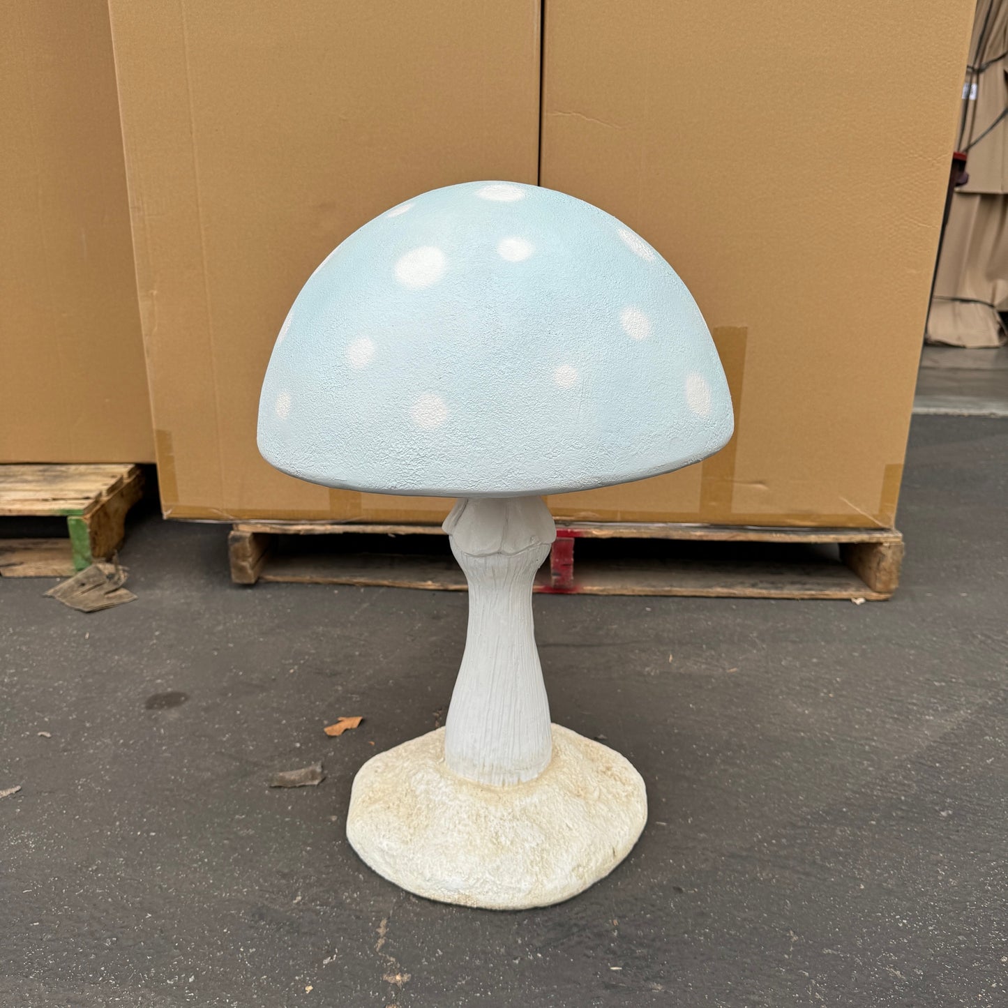 Small Pastel Blue Round Mushroom Statue