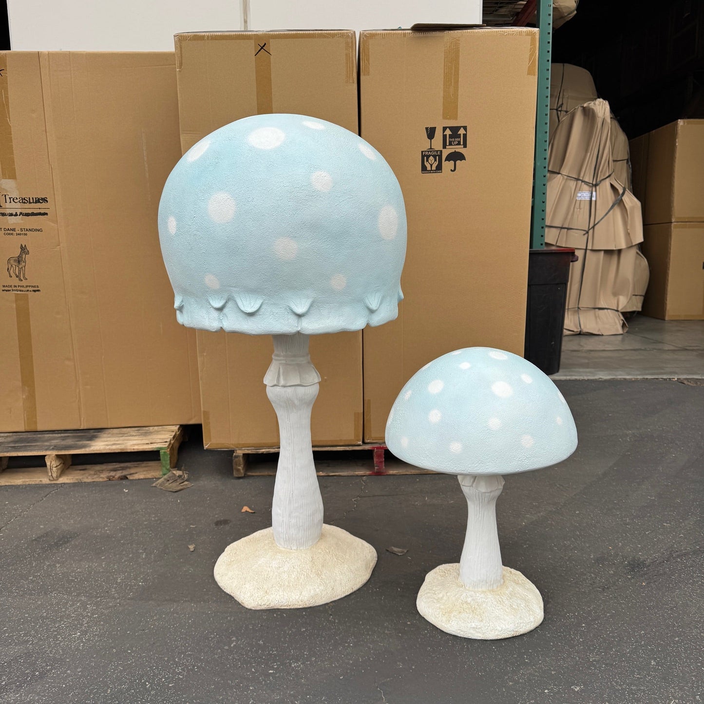 Large Pastel Blue Round Mushroom Statue