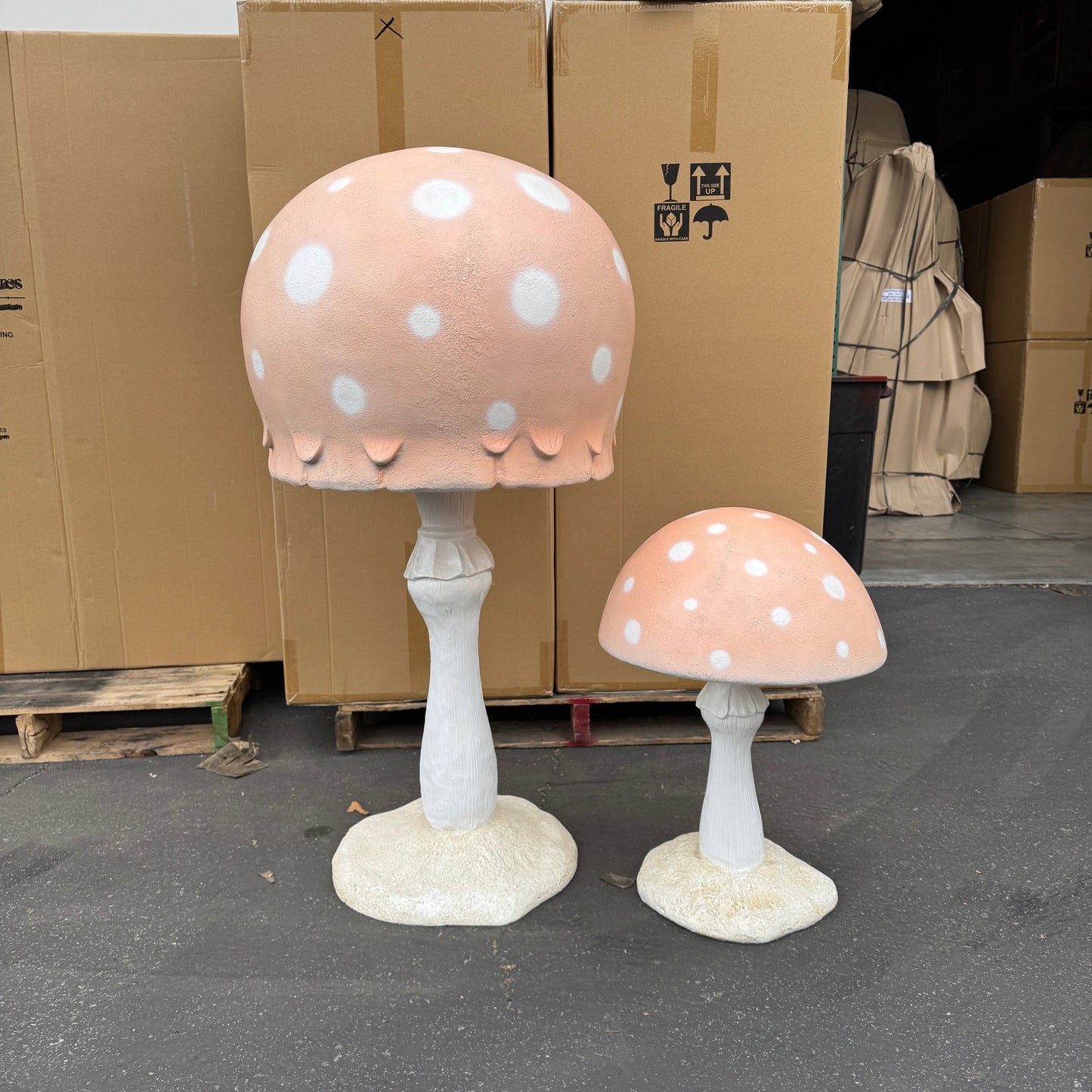 Small Pastel Peach Round Mushroom Statue