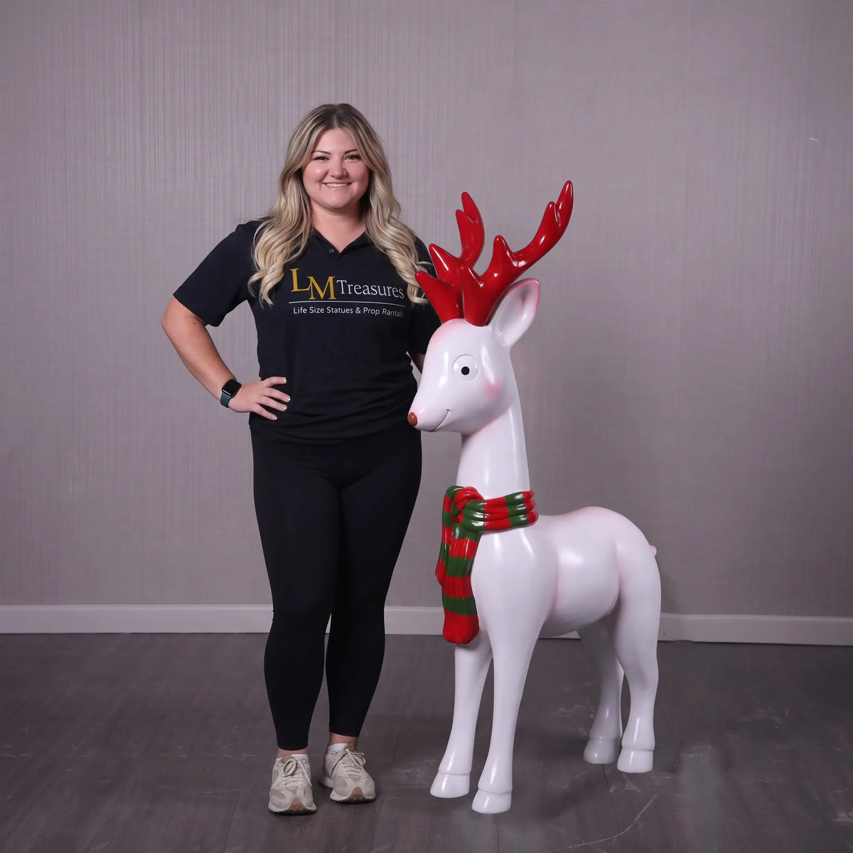 Comic White Christmas Reindeer Statue S0036-230119-H
