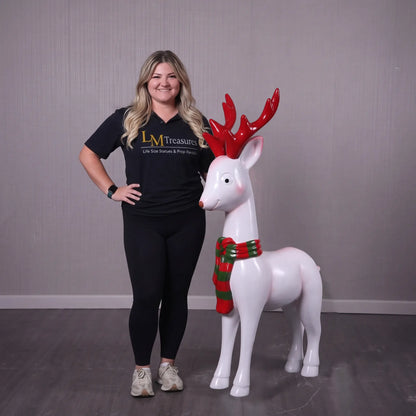 Comic White Christmas Reindeer Statue S0036-230119-H