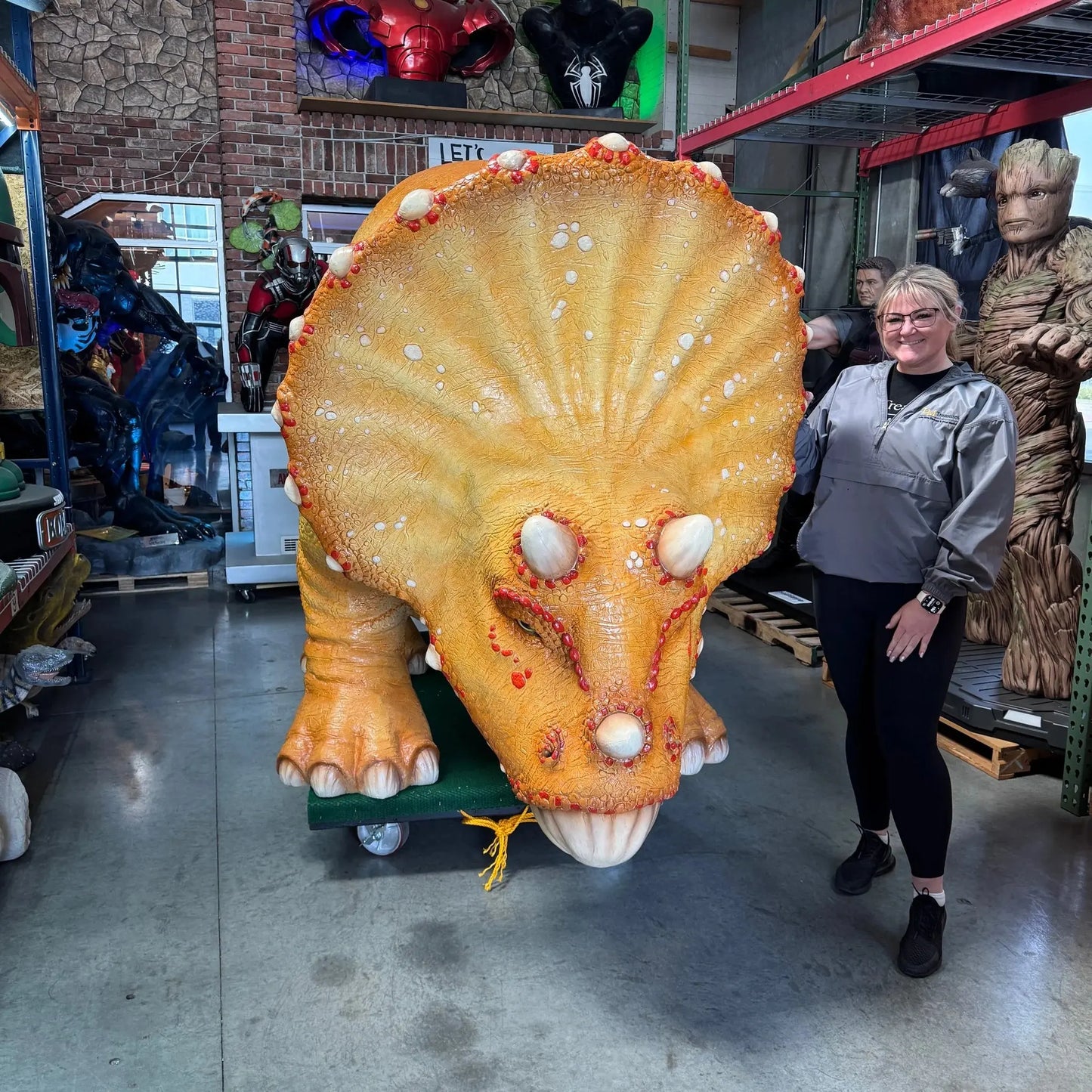 Large Orange Triceratops Baby Dinosaur Statue A0072-230138-H