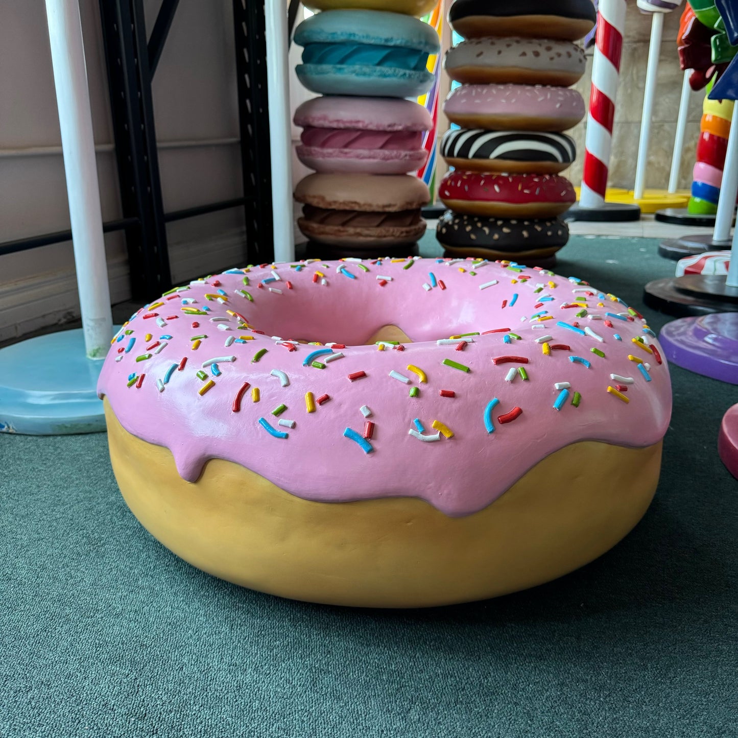 Large Pink Donut with Rainbow Sprinkles Statue