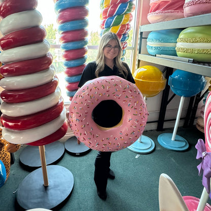 Large Pink Donut with Rainbow Sprinkles Statue