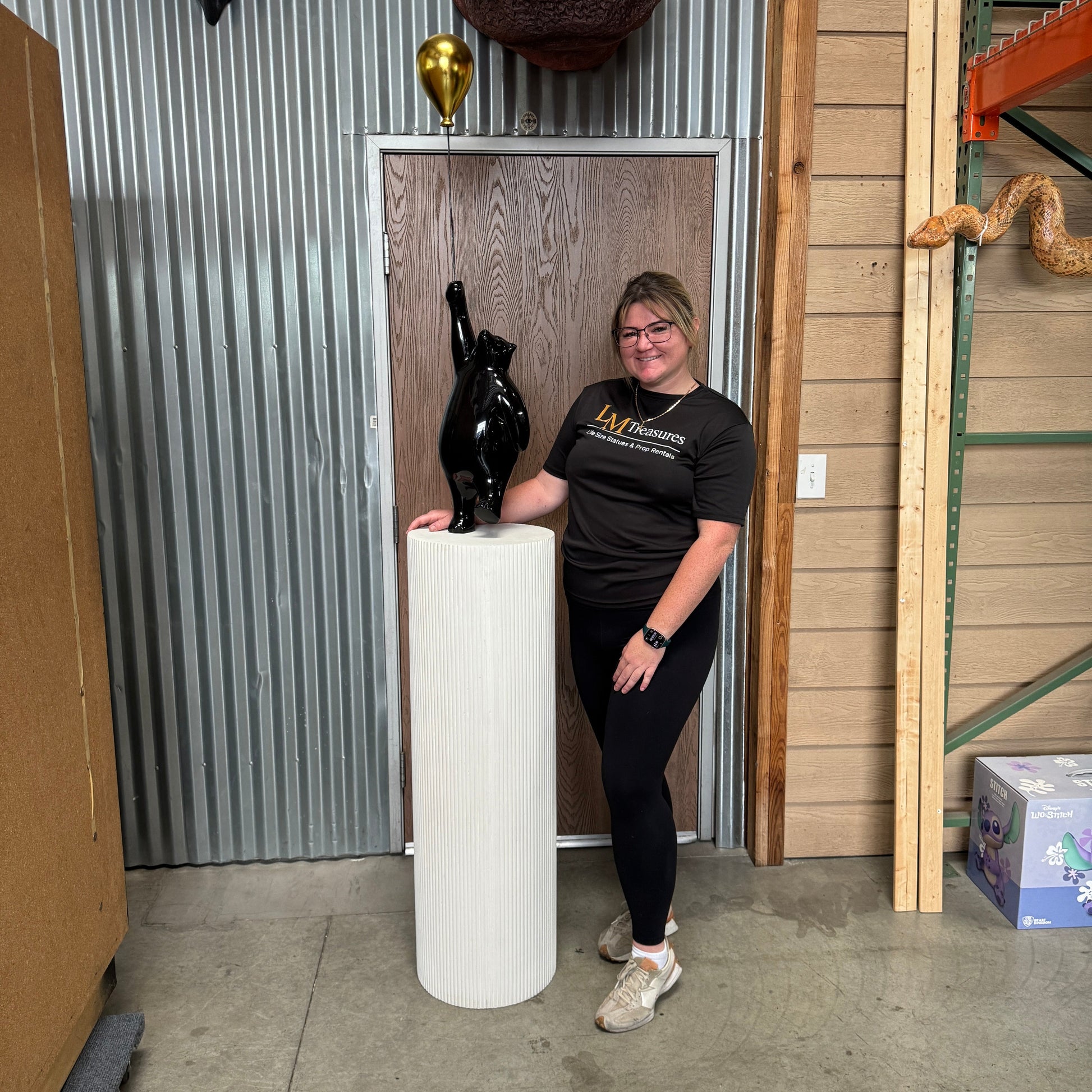 Black Bear with Balloon on Pedestal Statue F0111B-240117-H