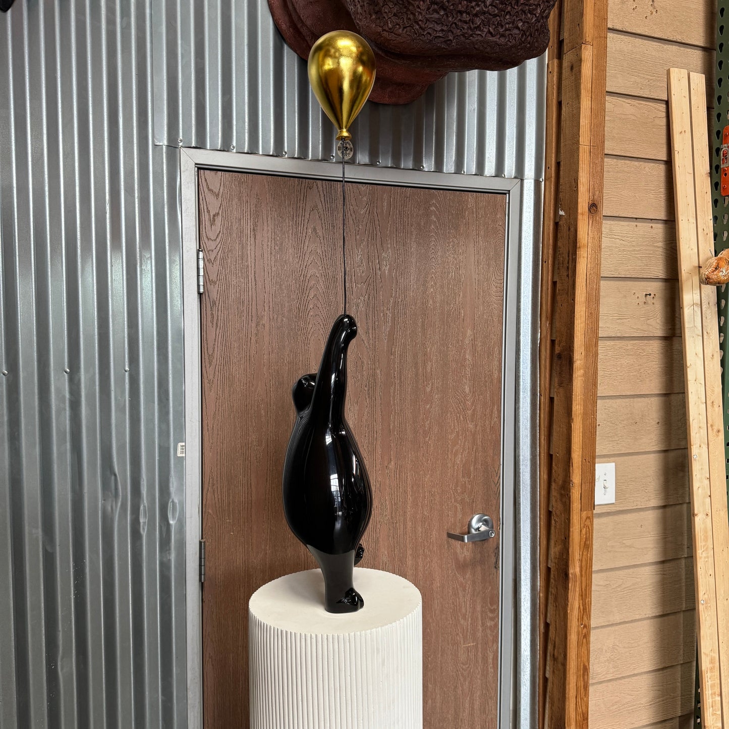 Black Bear with Balloon on Pedestal Statue F0111B-240117-H