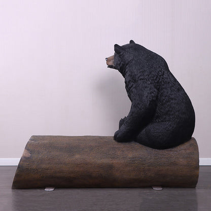 Black Bear on Tree Trunk Statue