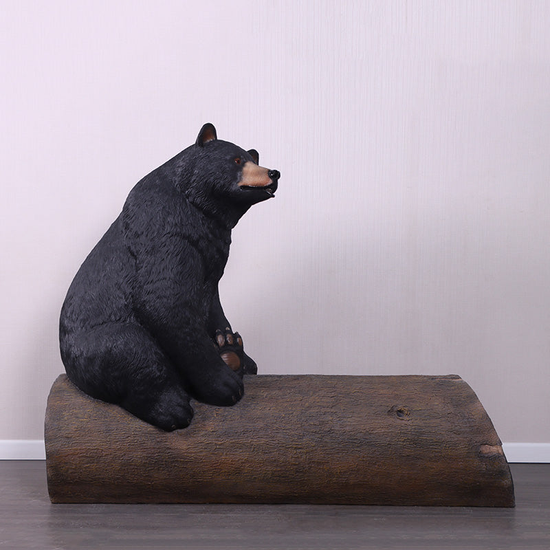 Black Bear on Tree Trunk Statue