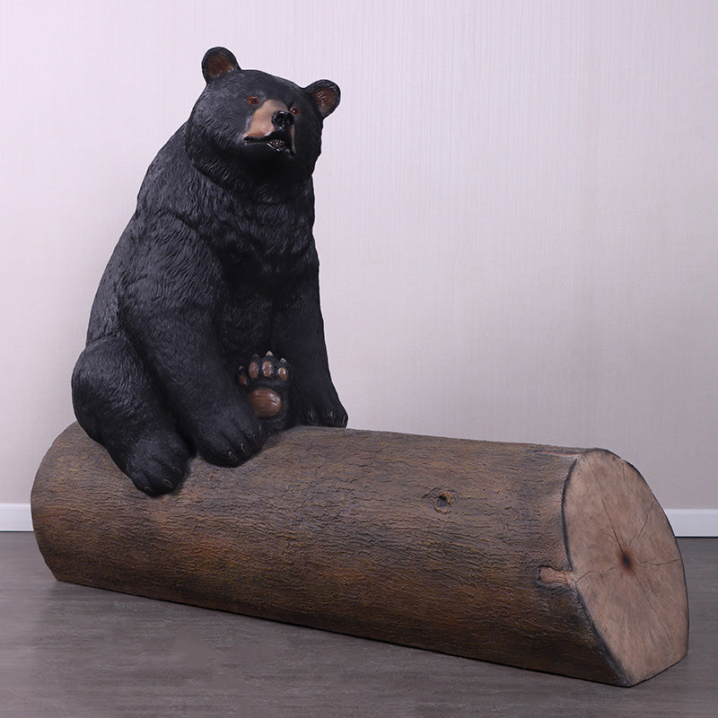 Black Bear on Tree Trunk Statue