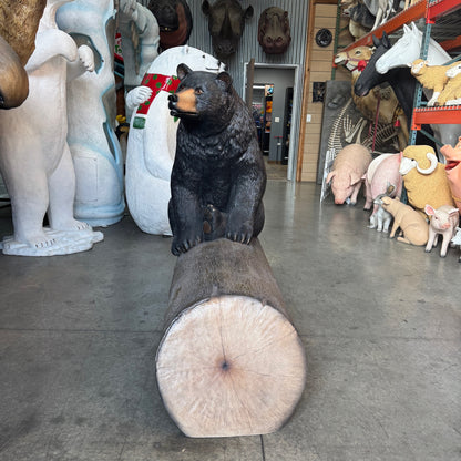 Black Bear on Tree Trunk Statue