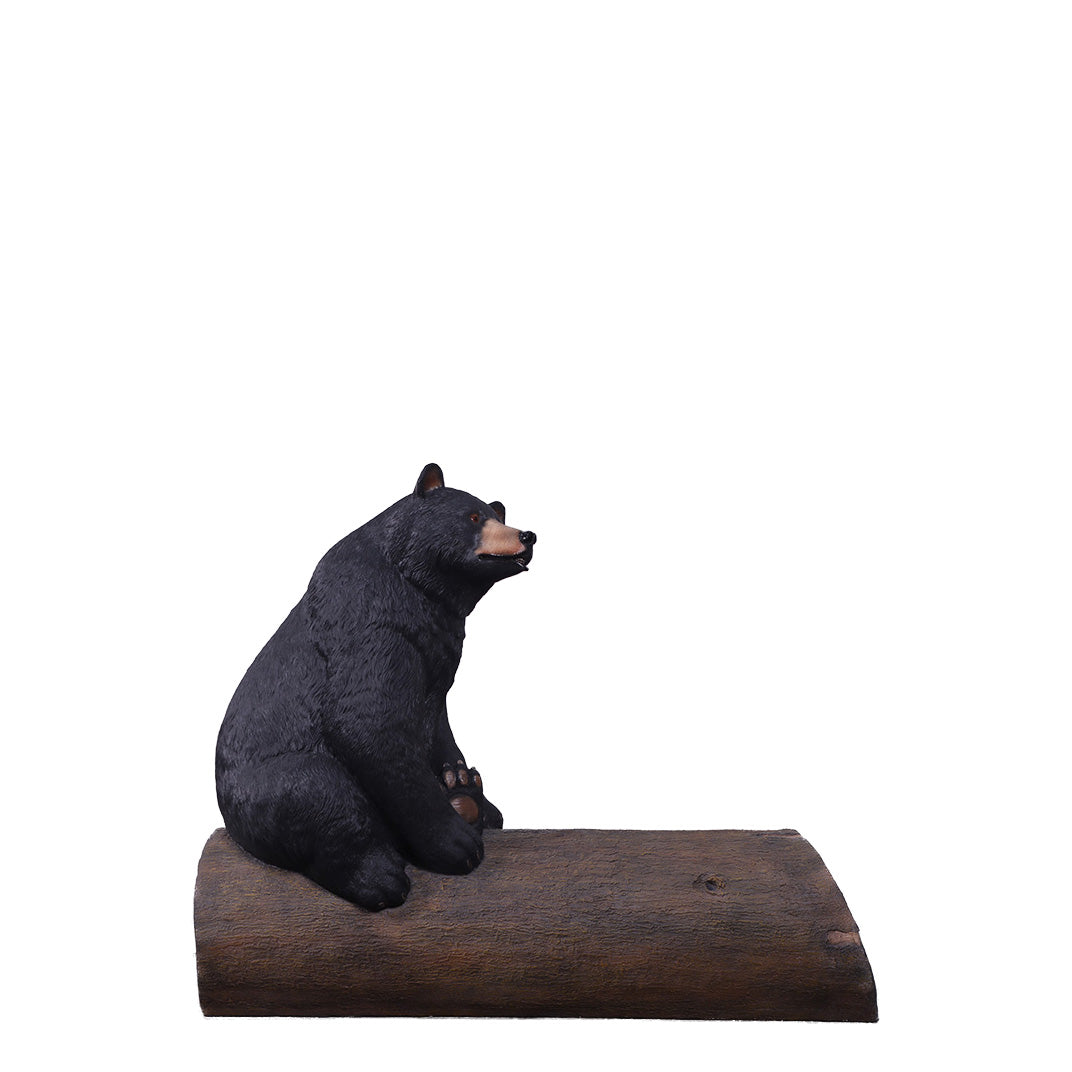 Black Bear on Tree Trunk Statue