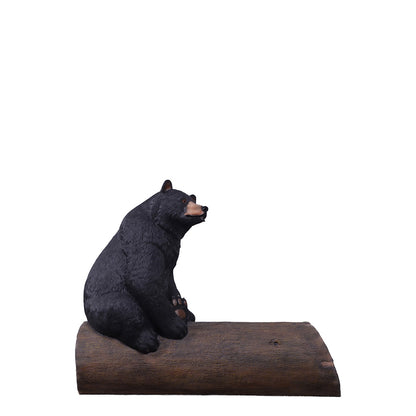 Black Bear on Tree Trunk Statue