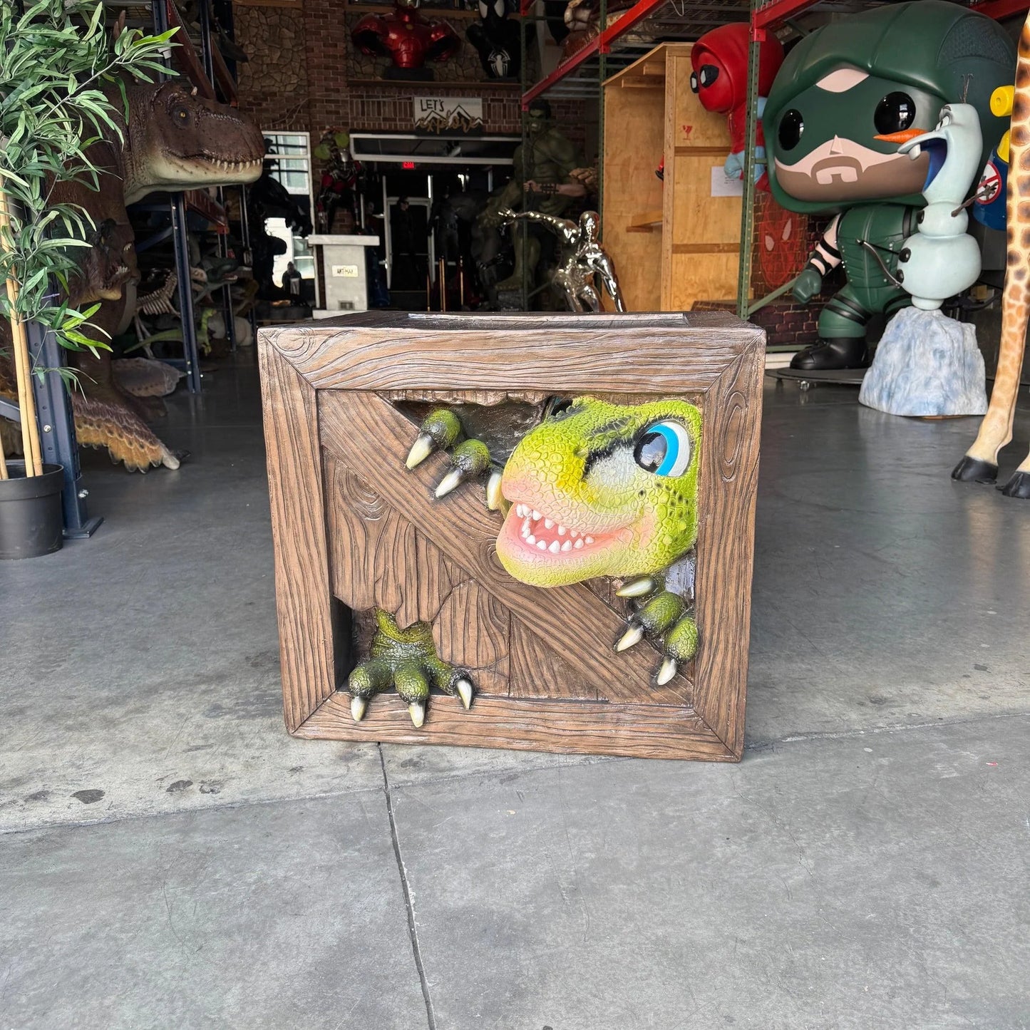 Child's Velociraptor Crate Table Statue