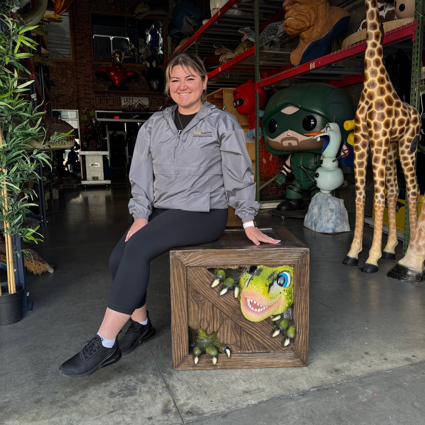 Child's Velociraptor Crate Table Statue