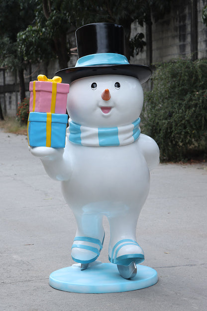 Ice Skating Snowman Father Statue