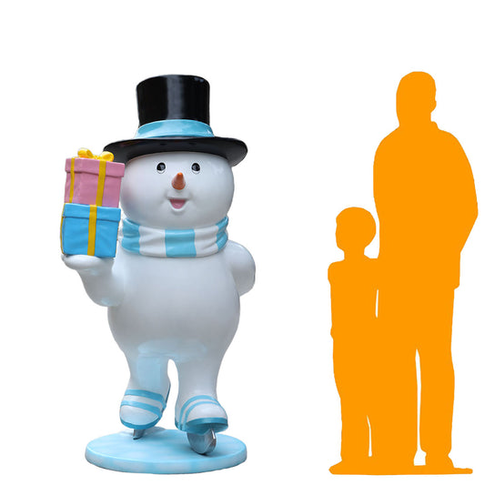 Ice Skating Snowman Father Statue