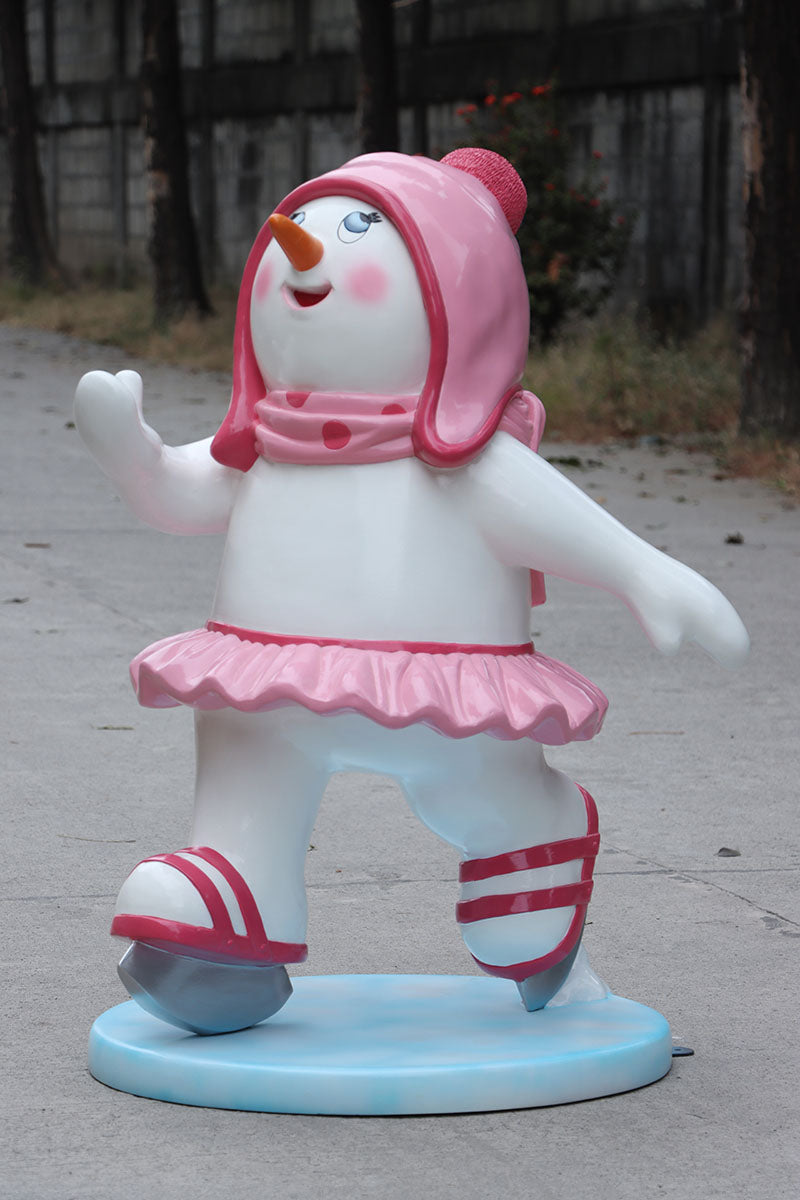 Ice Skating Snowman Daughter Statue