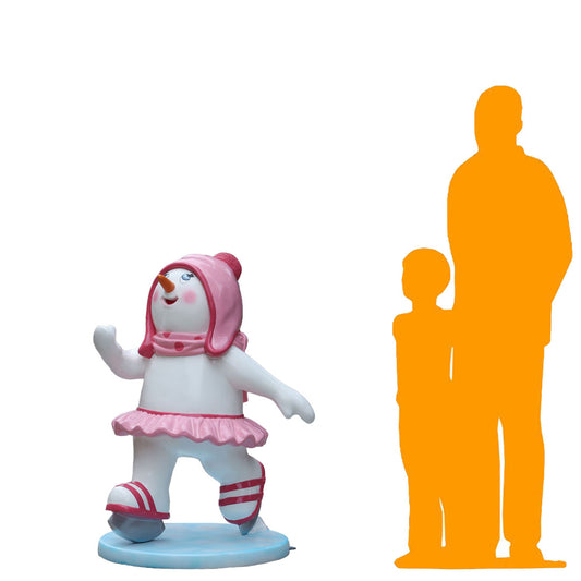Ice Skating Snowman Daughter Statue