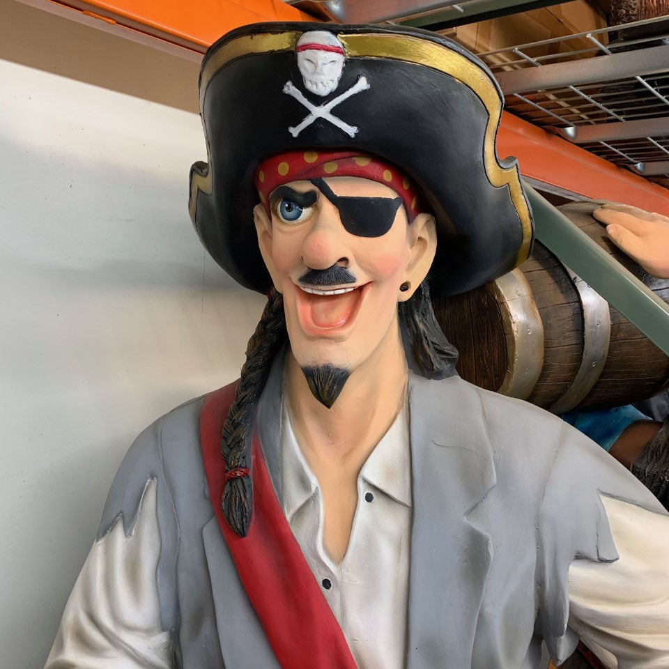 Funny Pirate Standing On Barrel Life Size Statue