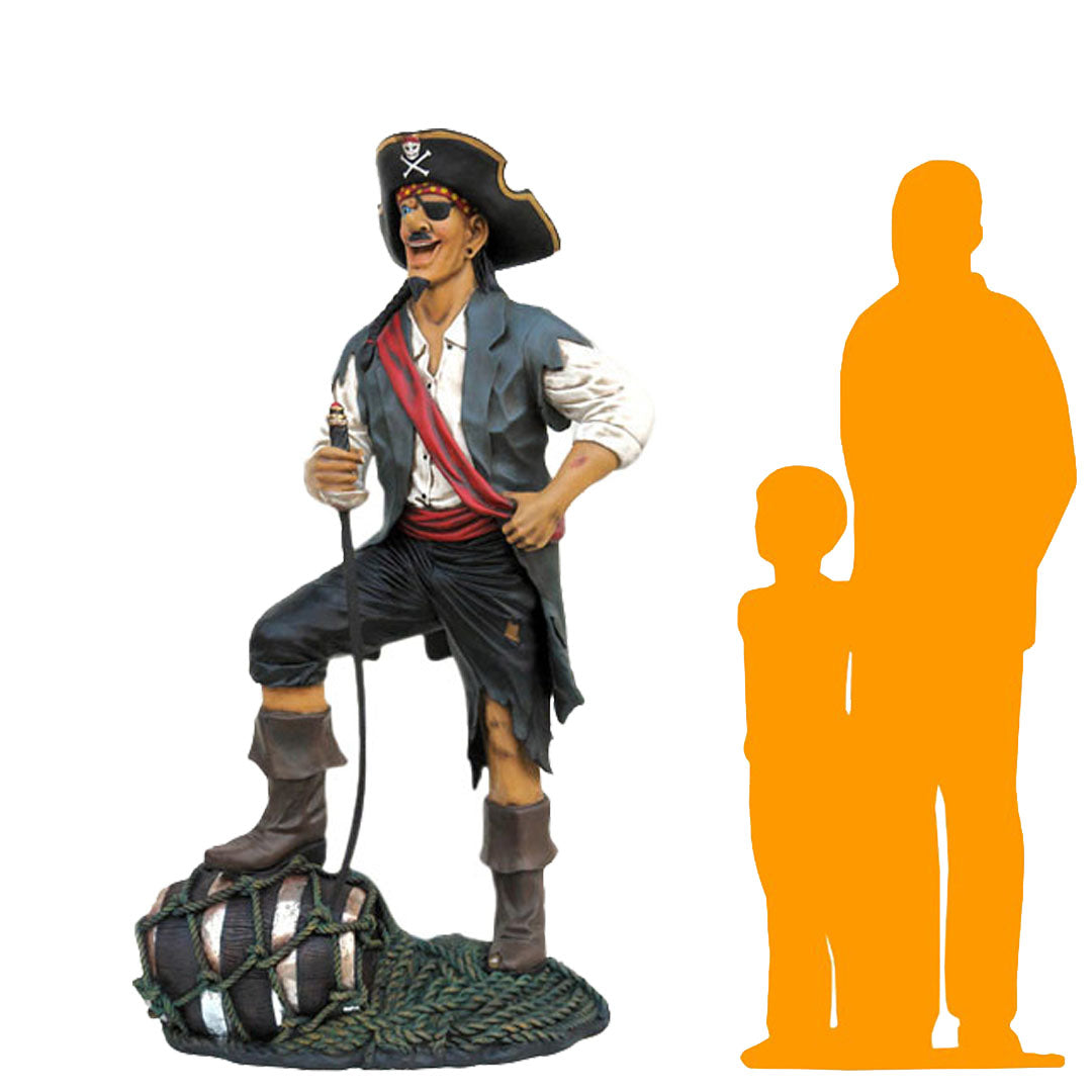 Funny Pirate Standing On Barrel Life Size Statue