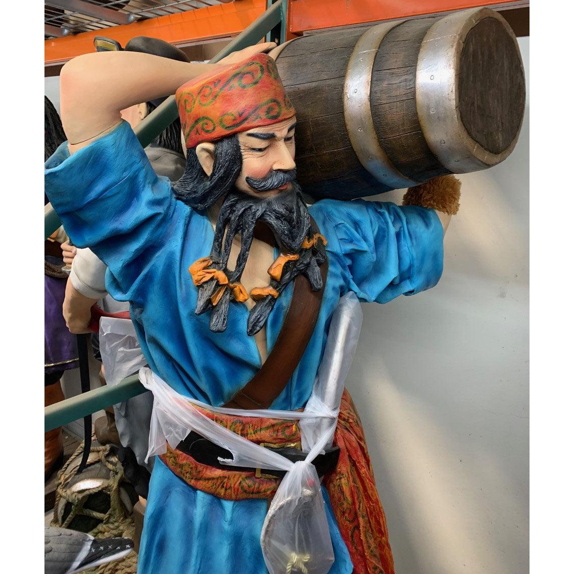 Pirate Holding Barrel Life Size Statue - LM Treasures Prop Rentals 