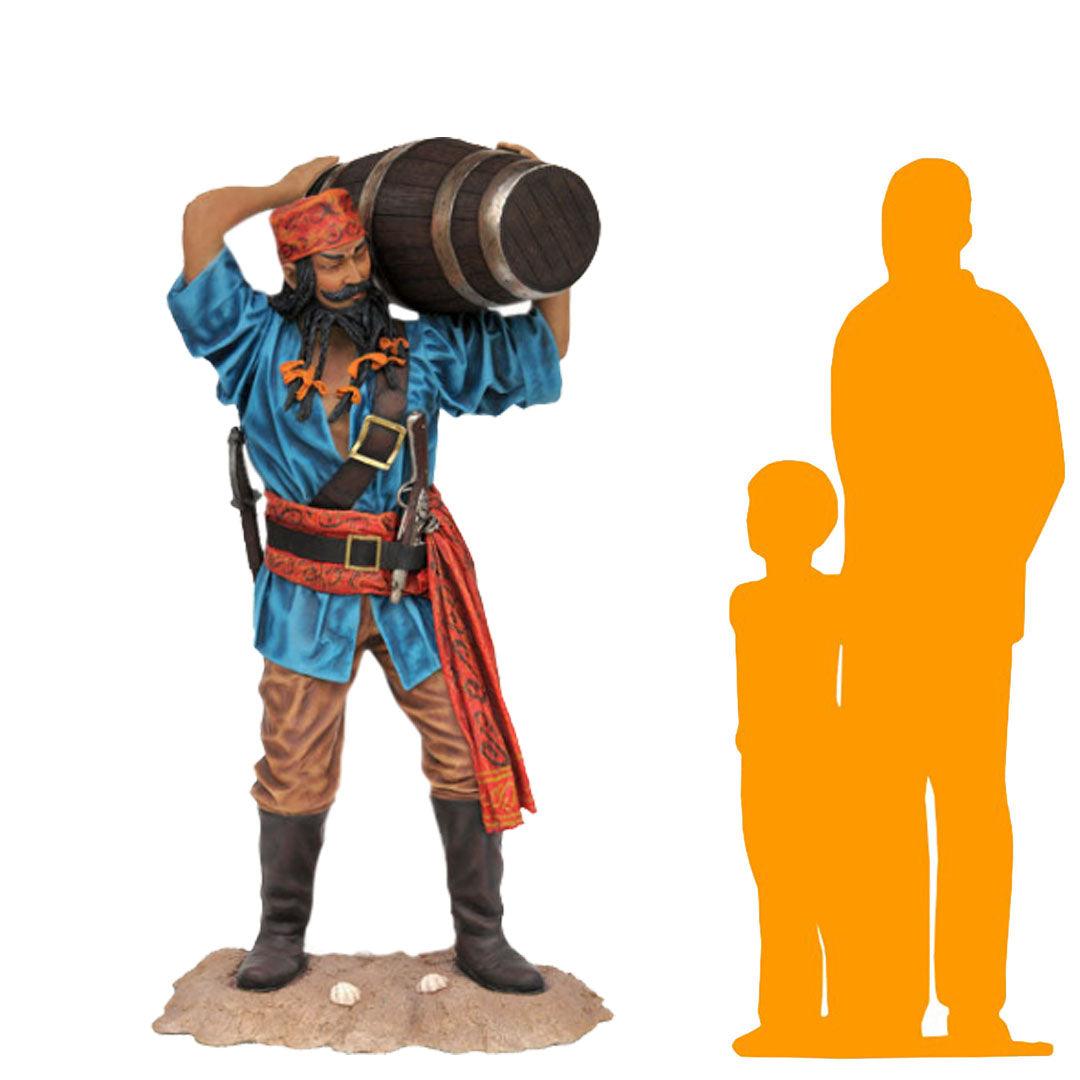 Pirate Holding Barrel Life Size Statue - LM Treasures Prop Rentals 