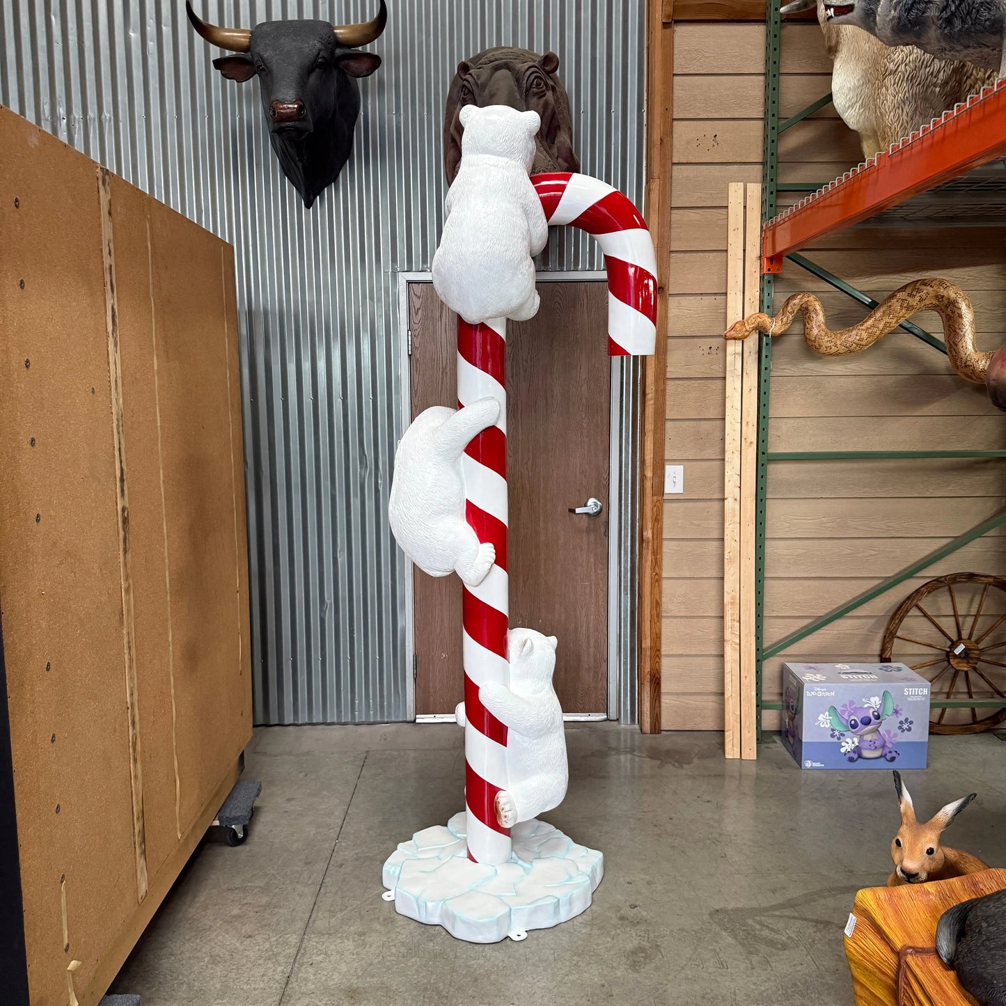 Polar Bear Cubs on Candy Cane Statue S0033-250046-H