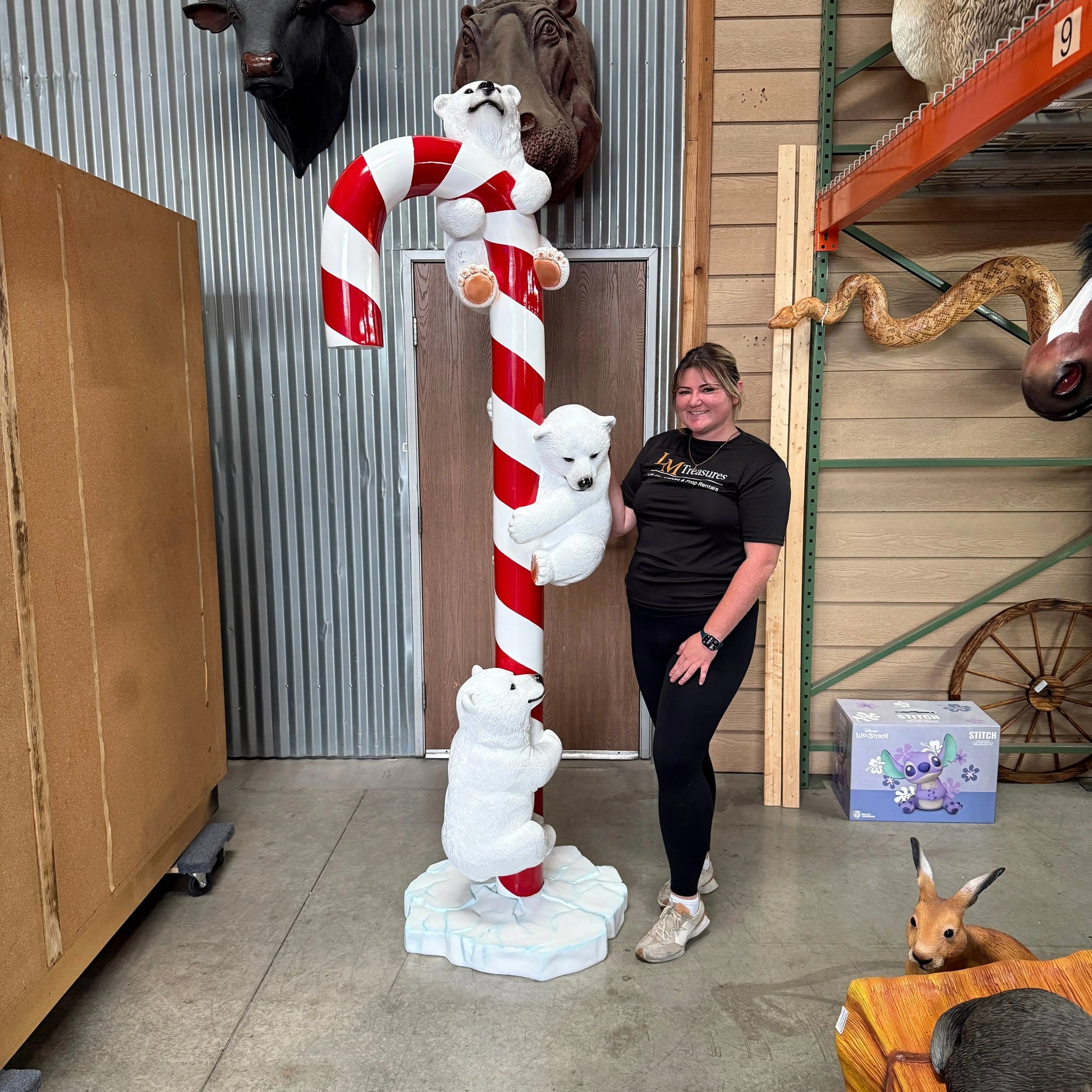 Polar Bear Cubs on Candy Cane Statue S0033-250046-H