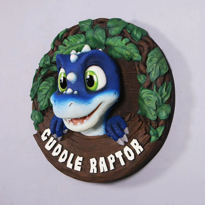 Blue Cuddle Raptor Dinosaur Wall Decor Statue A0903-250069-H